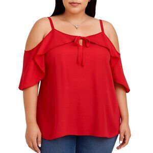 Torrid Plus 3X Red Cold Shoulder Ruffle Tie Front Tank Top Blouse Romantic